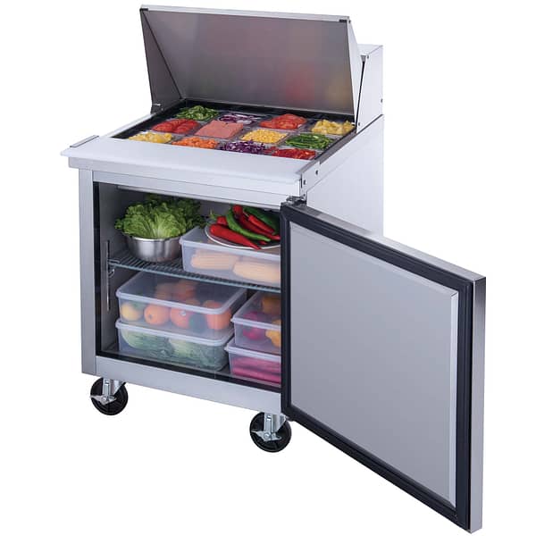 1-Door Commercial Food Prep Table Refrigerator in Stainless Steel with Mega Top