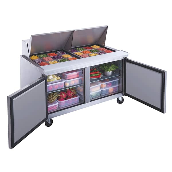 2-Door Commercial Food Prep Table Refrigerator in Stainless Steel with Mega Top