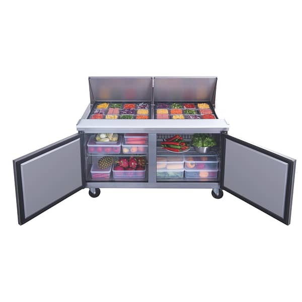 2-Door Commercial Food Prep Table Refrigerator in Stainless Steel with Mega Top