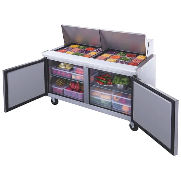 2-Door Commercial Food Prep Table Refrigerator in Stainless Steel with Mega Top