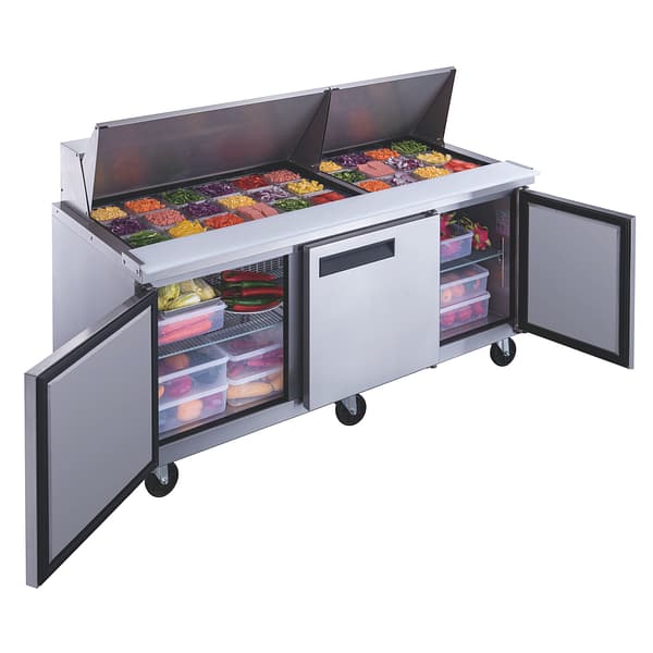 DSP72-30M-S3 3-Door Commercial Food Prep Table Refrigerator in Stainless Steel with Mega Top - Image 2