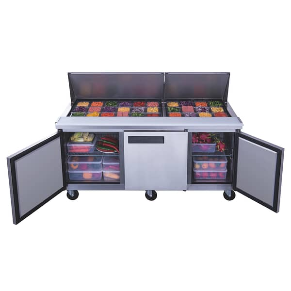 3-Door Commercial Food Prep Table Refrigerator in Stainless Steel with Mega Top