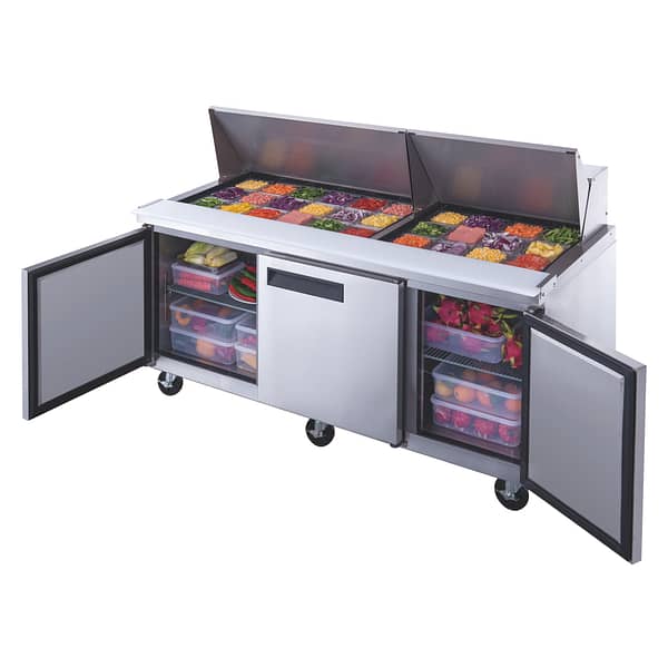 3-Door Commercial Food Prep Table Refrigerator in Stainless Steel with Mega Top